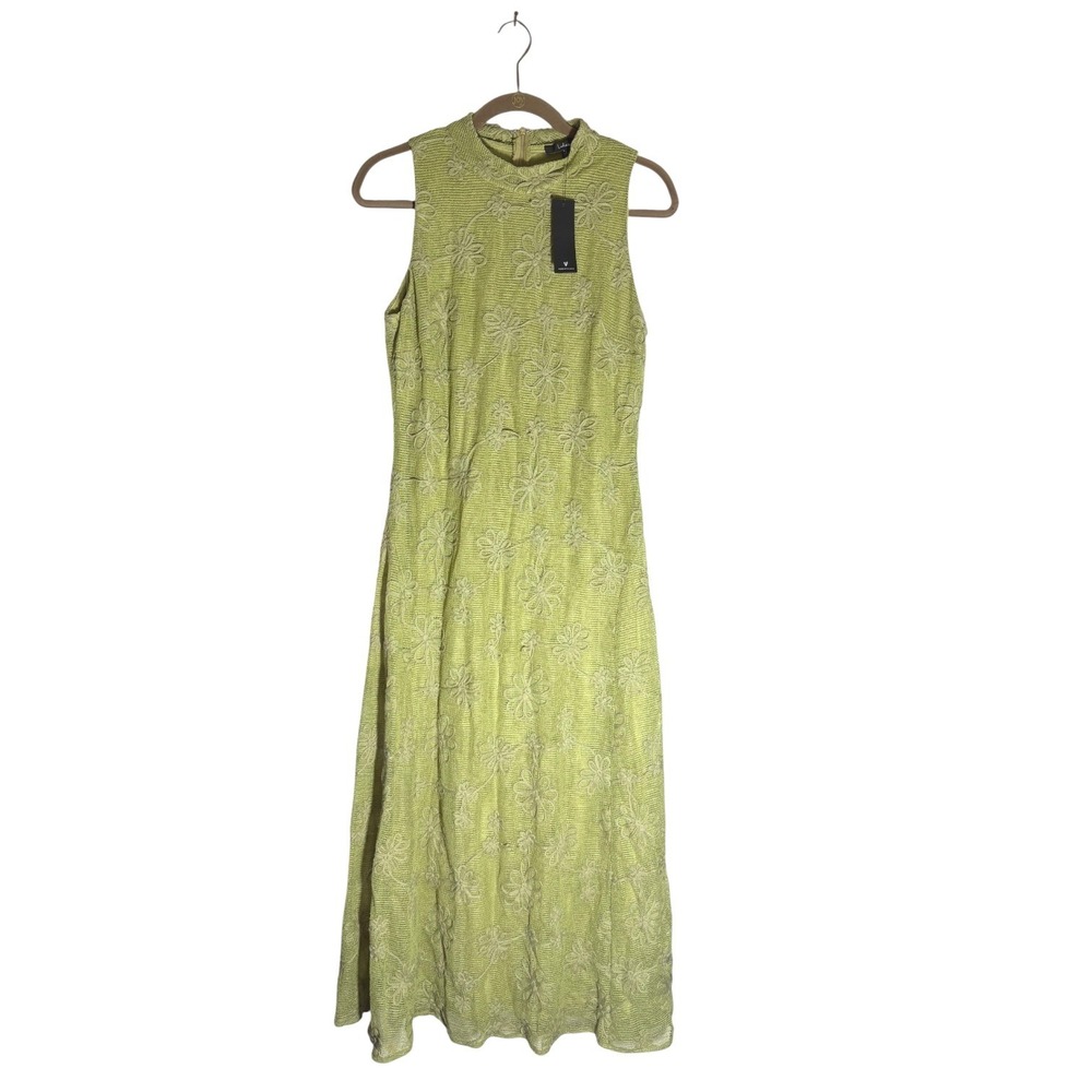 Lulu's Danalee Lime Green Embroidered MIdid Dress sz LG NWT - Picture 2 of 12
